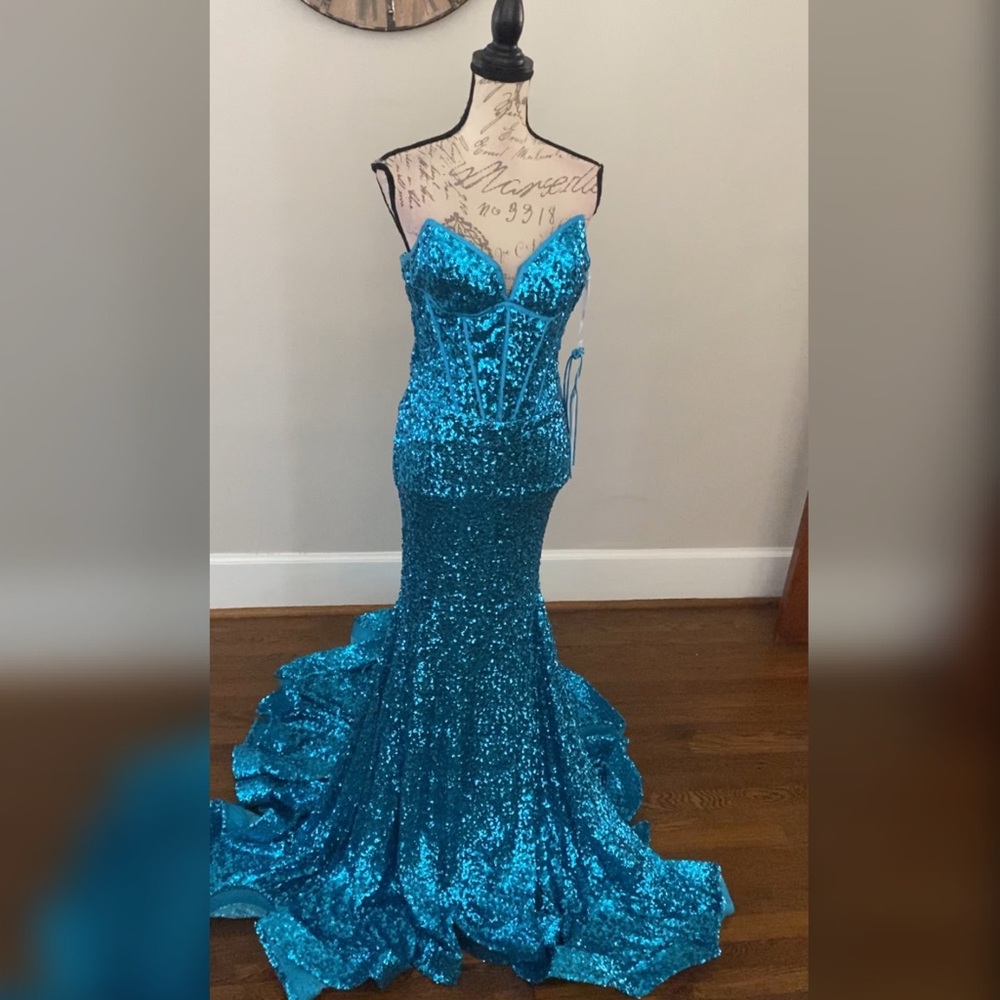 Jovani sparkly blue prom dress, pageant evening gown or formal